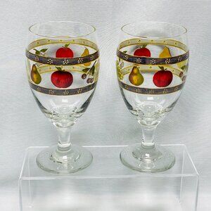 Country Orchard  by Block Water Goblets Set Of 2 Fruit Motif Drinkware 14oz